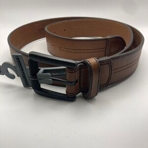 Johnston & Murphy Men's Leather Brown Stitch Belt 40 Tan Textured Roller